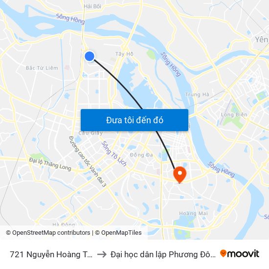 721 Nguyễn Hoàng Tôn to Đại học dân lập Phương Đông map