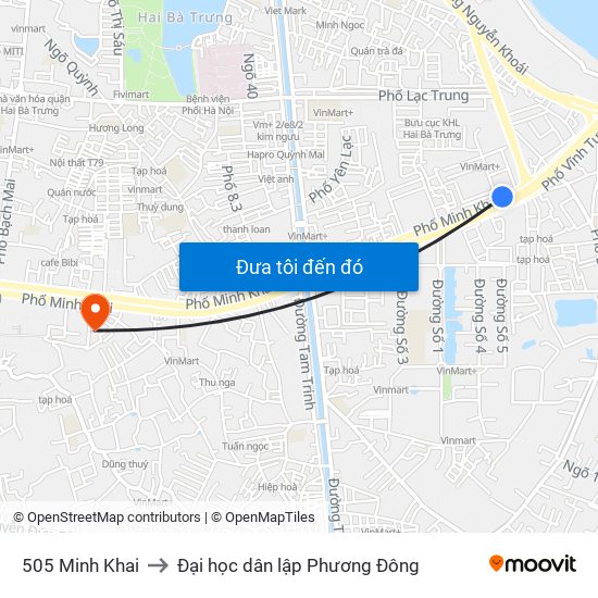 505 Minh Khai to Đại học dân lập Phương Đông map