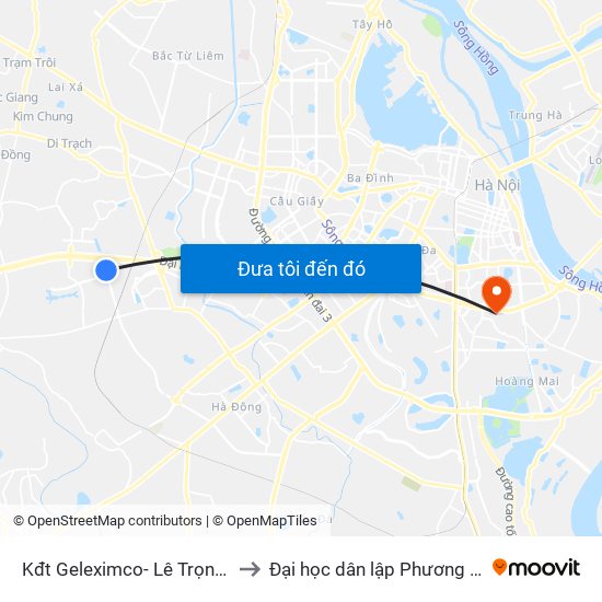 Kđt Geleximco- Lê Trọng Tấn to Đại học dân lập Phương Đông map