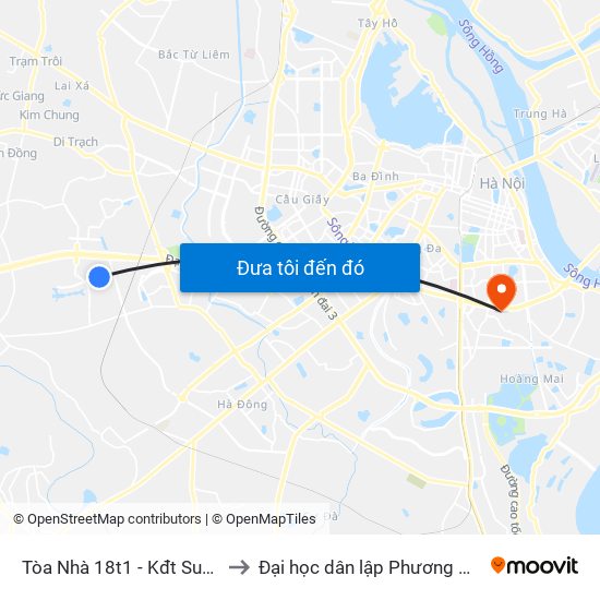 Tòa Nhà 18t1 - Kđt Sudico to Đại học dân lập Phương Đông map