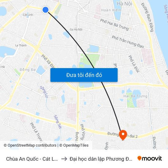 Chùa An Quốc - Cát Linh to Đại học dân lập Phương Đông map