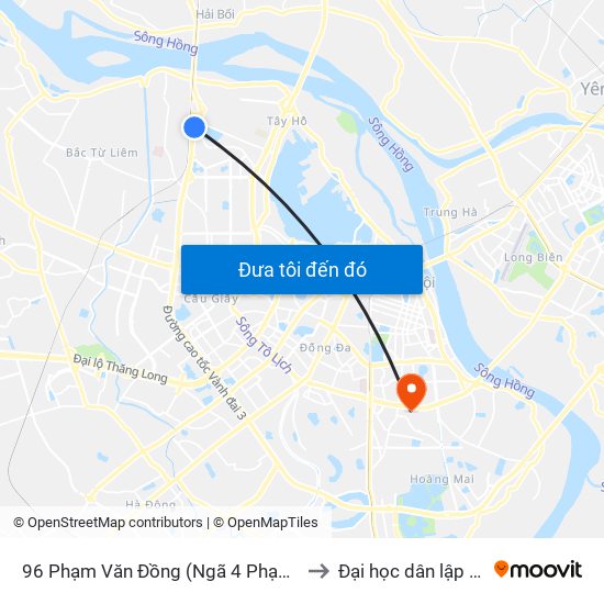96 Phạm Văn Đồng (Ngã 4 Phạm Văn Đồng - Xuân Đỉnh) to Đại học dân lập Phương Đông map