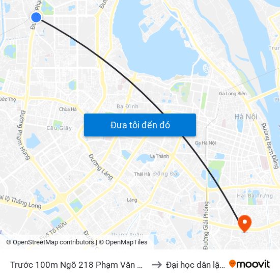 Trước 100m Ngõ 218 Phạm Văn Đồng (Đối Diện Công Viên Hòa Bình) to Đại học dân lập Phương Đông map