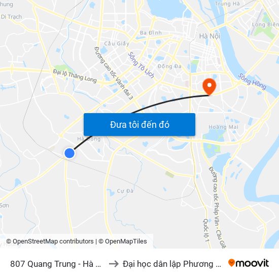 807 Quang Trung - Hà Đông to Đại học dân lập Phương Đông map