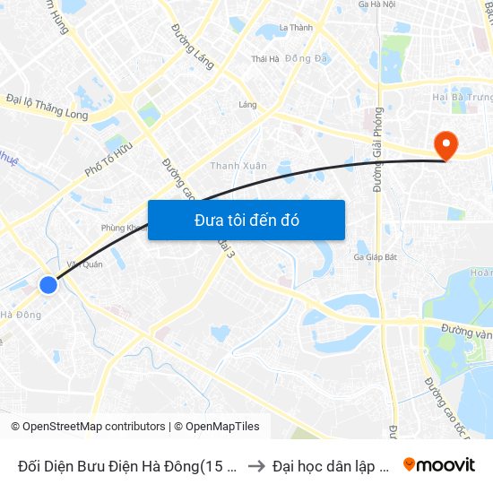 Đối Diện Bưu Điện Hà Đông(15 Quang Trung Hà Đông) to Đại học dân lập Phương Đông map