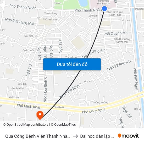 Qua Cổng Bệnh Viện Thanh Nhàn 50m - 42 Thanh Nhàn to Đại học dân lập Phương Đông map