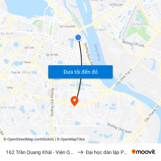 162 Trần Quang Khải - Viện Quy Hoạch Thủy Lợi to Đại học dân lập Phương Đông map