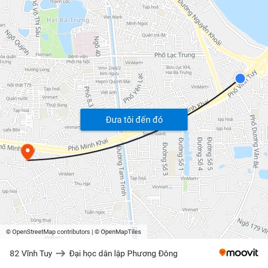 82 Vĩnh Tuy to Đại học dân lập Phương Đông map