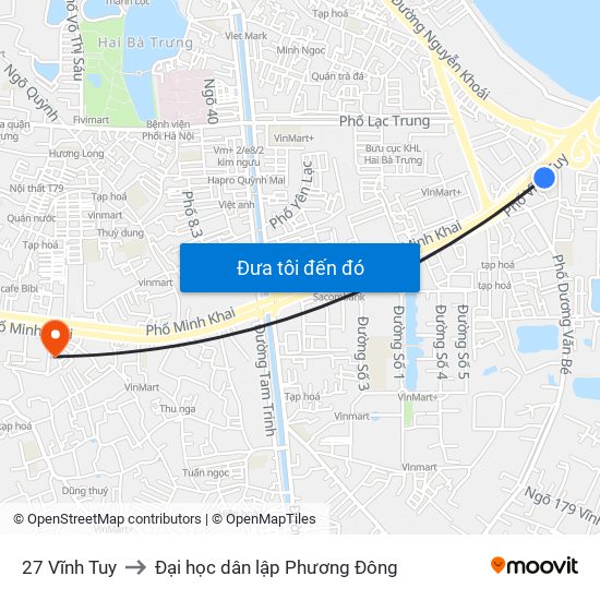 27 Vĩnh Tuy to Đại học dân lập Phương Đông map