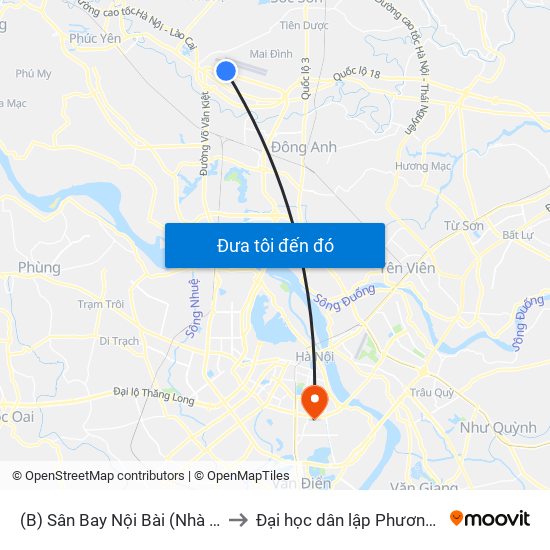 (B) Sân Bay Nội Bài (Nhà Ga T2) to Đại học dân lập Phương Đông map