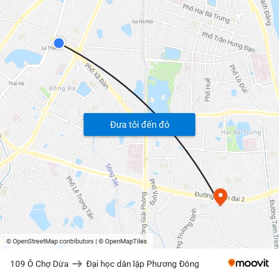 109 Ô Chợ Dừa to Đại học dân lập Phương Đông map