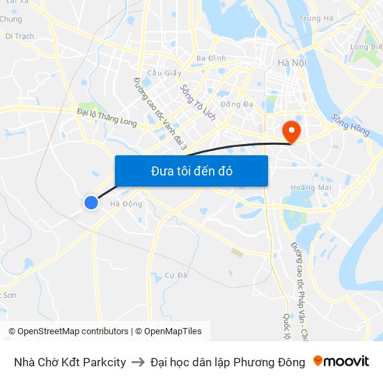 Nhà Chờ Kđt Parkcity to Đại học dân lập Phương Đông map