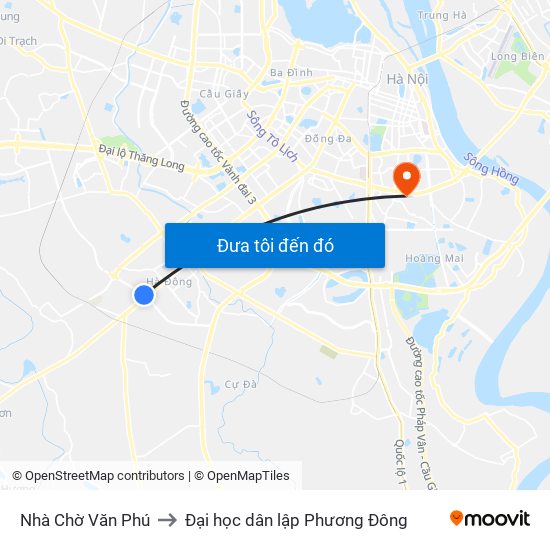 Nhà Chờ Văn Phú to Đại học dân lập Phương Đông map