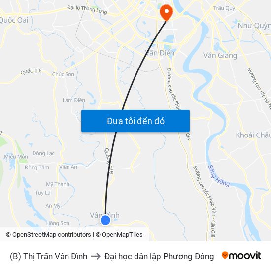 (B) Thị Trấn Vân Đình to Đại học dân lập Phương Đông map