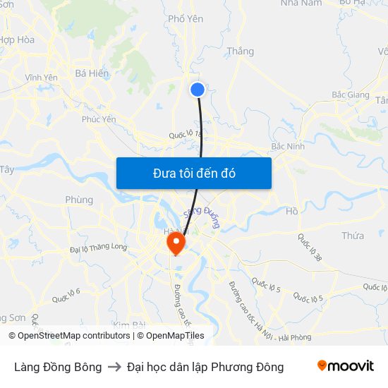 Làng Đồng Bông to Đại học dân lập Phương Đông map