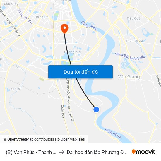 (B) Vạn Phúc - Thanh Trì to Đại học dân lập Phương Đông map