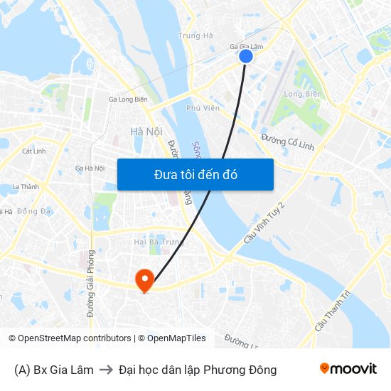 (A) Bx Gia Lâm to Đại học dân lập Phương Đông map