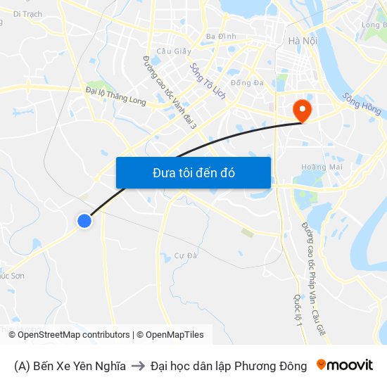 (A) Bến Xe Yên Nghĩa to Đại học dân lập Phương Đông map