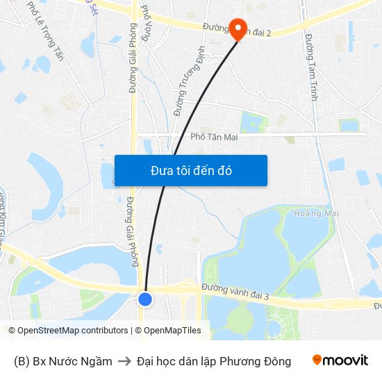 (B) Bx Nước Ngầm to Đại học dân lập Phương Đông map