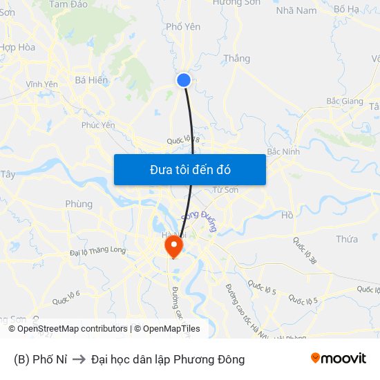 (B) Phố Nỉ to Đại học dân lập Phương Đông map