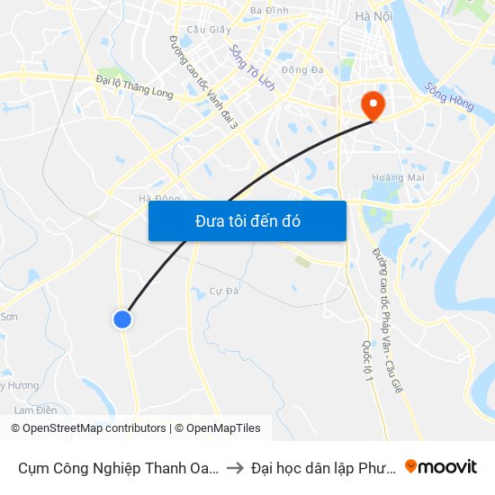 Cụm Công Nghiệp Thanh Oai (Cổng Phụ) to Đại học dân lập Phương Đông map