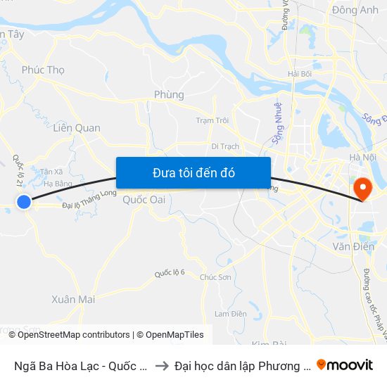 Ngã Ba Hòa Lạc - Quốc Lộ 21 to Đại học dân lập Phương Đông map