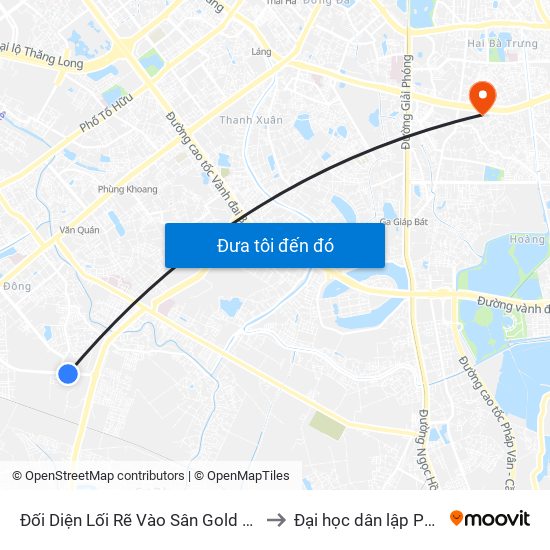 Đối Diện Lối Rẽ Vào Sân Gold Hà Đông - Văn Phú to Đại học dân lập Phương Đông map