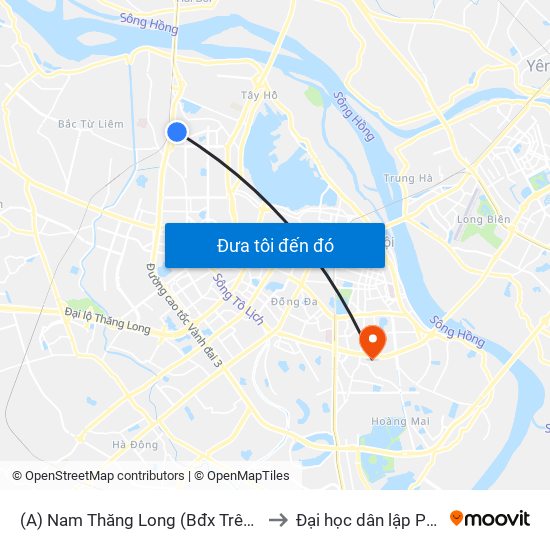 (A) Nam Thăng Long (Bđx Trên Đường Đỗ Nhuận) to Đại học dân lập Phương Đông map