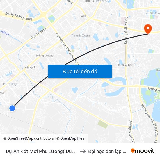 Dự Án Kđt Mới Phú Lương( Đường Phúc La- Văn Phú) to Đại học dân lập Phương Đông map