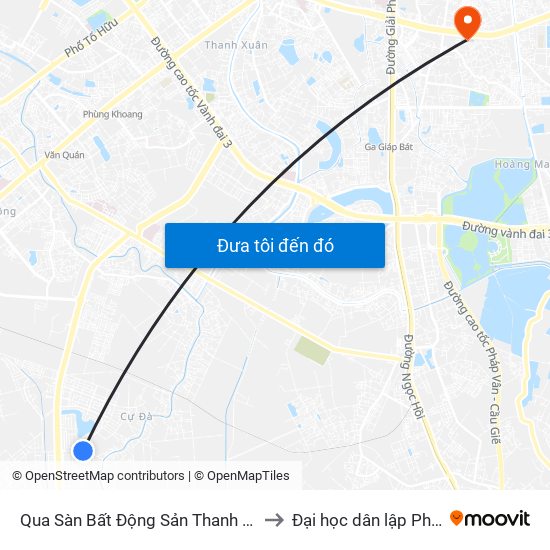 Qua Sàn Bất Động Sản Thanh Hà Mường Thanh to Đại học dân lập Phương Đông map