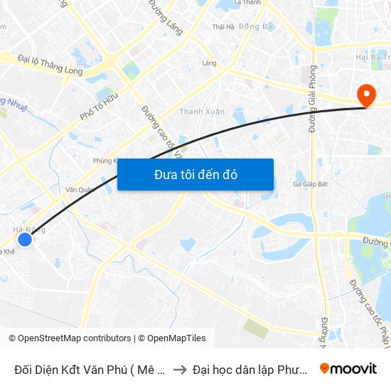 Đối Diện Kđt Văn Phú ( Mê Linh Plaza) to Đại học dân lập Phương Đông map