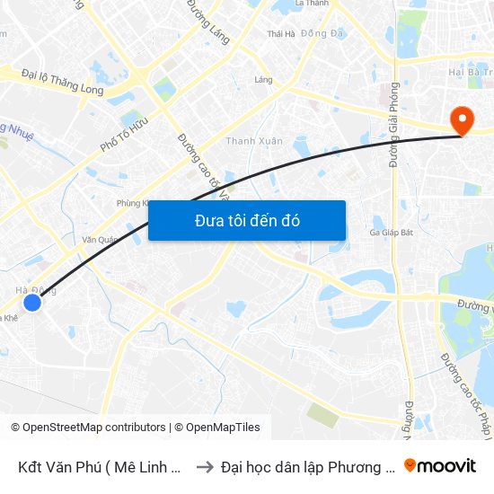 Kđt Văn Phú ( Mê Linh Plaza) to Đại học dân lập Phương Đông map