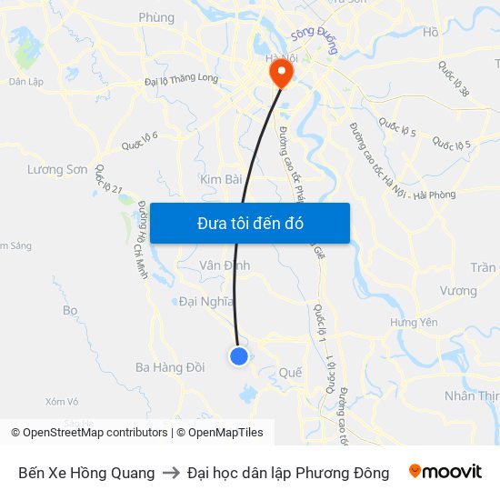 Bến Xe Hồng Quang to Đại học dân lập Phương Đông map