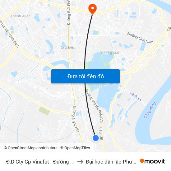 Đ.D Cty Cp Vinafut - Đường Trần Thủ Độ to Đại học dân lập Phương Đông map