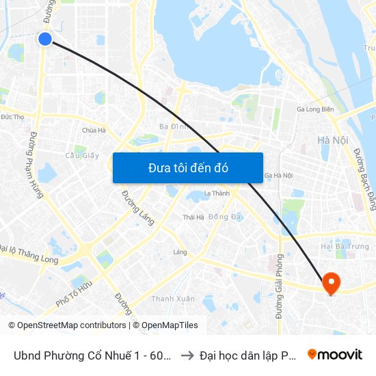 Ubnd Phường Cổ Nhuế 1 - 601 Phạm Văn Đồng to Đại học dân lập Phương Đông map