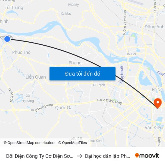 Đối Diện Công Ty Cơ Điện Sơn Tây - Cổng Ô to Đại học dân lập Phương Đông map