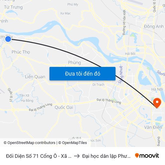 Đối Diện Số 71 Cổng Ô - Xã Thiều Xuân to Đại học dân lập Phương Đông map