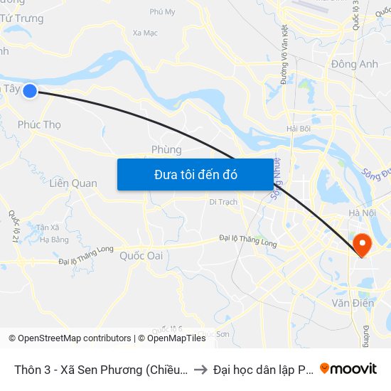 Thôn 3 - Xã Sen Phương  (Chiều Bx Sơn Tây - Phùng) to Đại học dân lập Phương Đông map