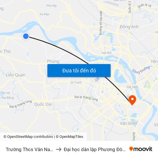 Trường Thcs Vân Nam to Đại học dân lập Phương Đông map