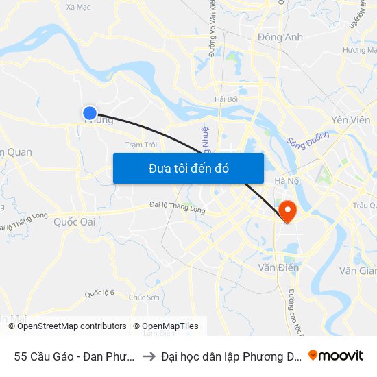 55 Cầu Gáo - Đan Phượng to Đại học dân lập Phương Đông map