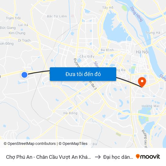 Chợ Phú An - Chân Cầu Vượt An Khánh (Đối Diện Số Nhà 24 Chân Cầu Vượt An Khánh) to Đại học dân lập Phương Đông map