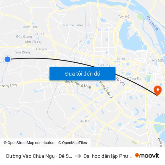 Đường Vào Chùa Ngụ - Đê Song Phương to Đại học dân lập Phương Đông map