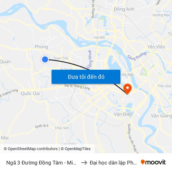 Ngã 3 Đường Đồng Tâm - Minh Khai, Cát Quế to Đại học dân lập Phương Đông map