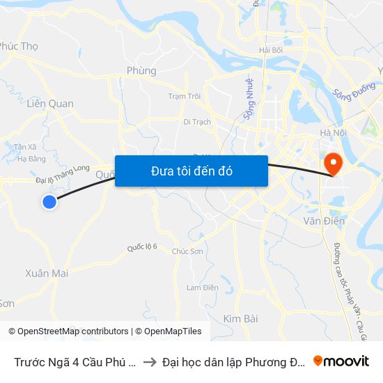 Trước Ngã 4 Cầu Phú Cát to Đại học dân lập Phương Đông map