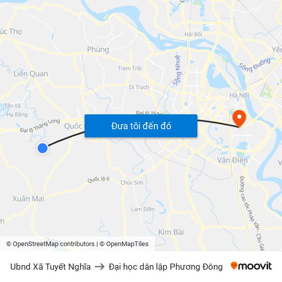 Ubnd Xã Tuyết Nghĩa to Đại học dân lập Phương Đông map