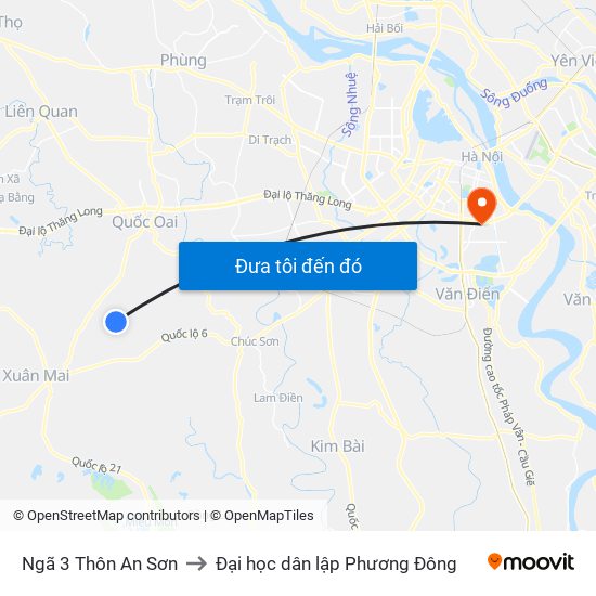 Ngã 3 Thôn An Sơn to Đại học dân lập Phương Đông map