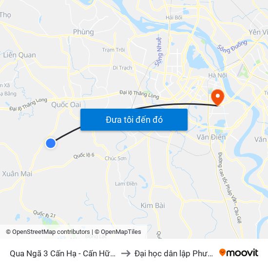 Qua Ngã 3 Cấn Hạ - Cấn Hữu - Quốc Oai to Đại học dân lập Phương Đông map