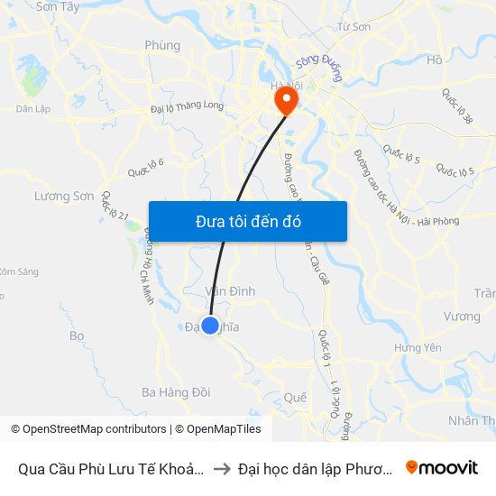 Qua Cầu Phù Lưu Tế Khoảng 150m to Đại học dân lập Phương Đông map