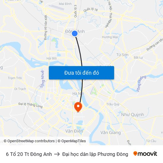 6 Tổ 20 Tt Đông Anh to Đại học dân lập Phương Đông map