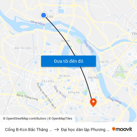 Cổng B-Kcn Bắc Thăng Long to Đại học dân lập Phương Đông map